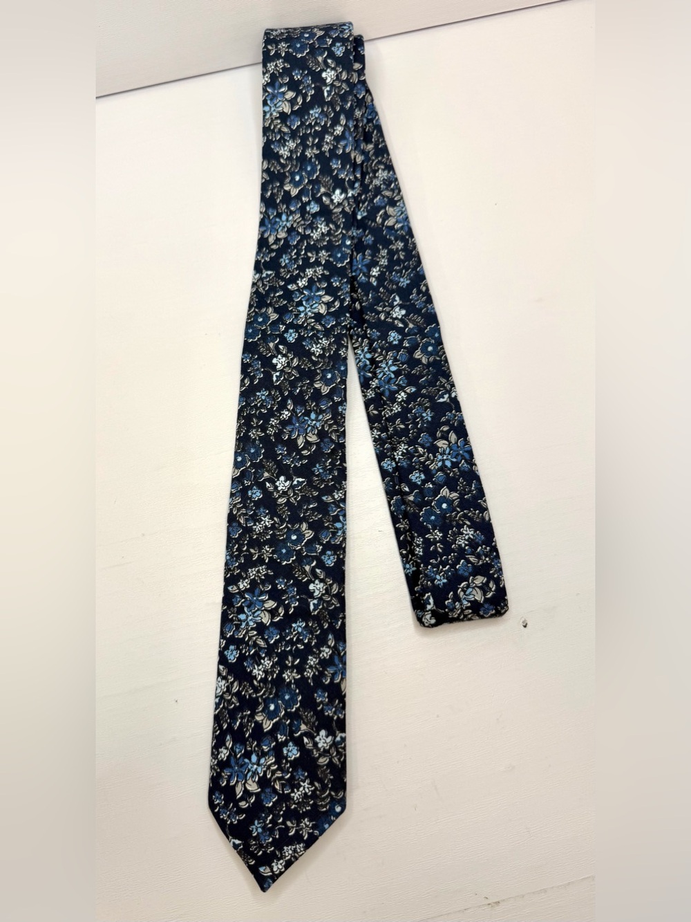 Original Penguin Mens Tie Navy Blue Floral 100% Cotton Skinny Necktie Wedding